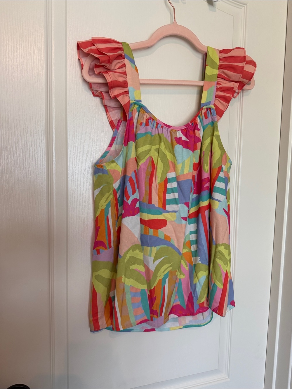 Colorful Tropical Print Ruffle Strap Tank